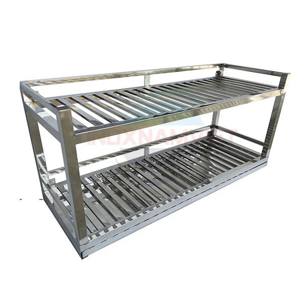 Kệ nan inox treo tường 2 tầng có khay hứng nước